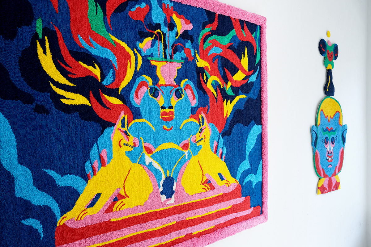 art fiber art interior design  Kimokawaii moth mother tapestry textile art tufted Tufted rug