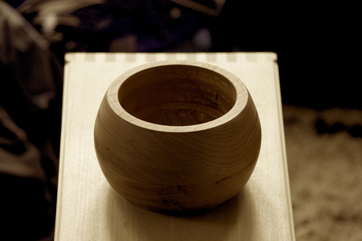 wood turning cherry Poplar bowl stool fingers