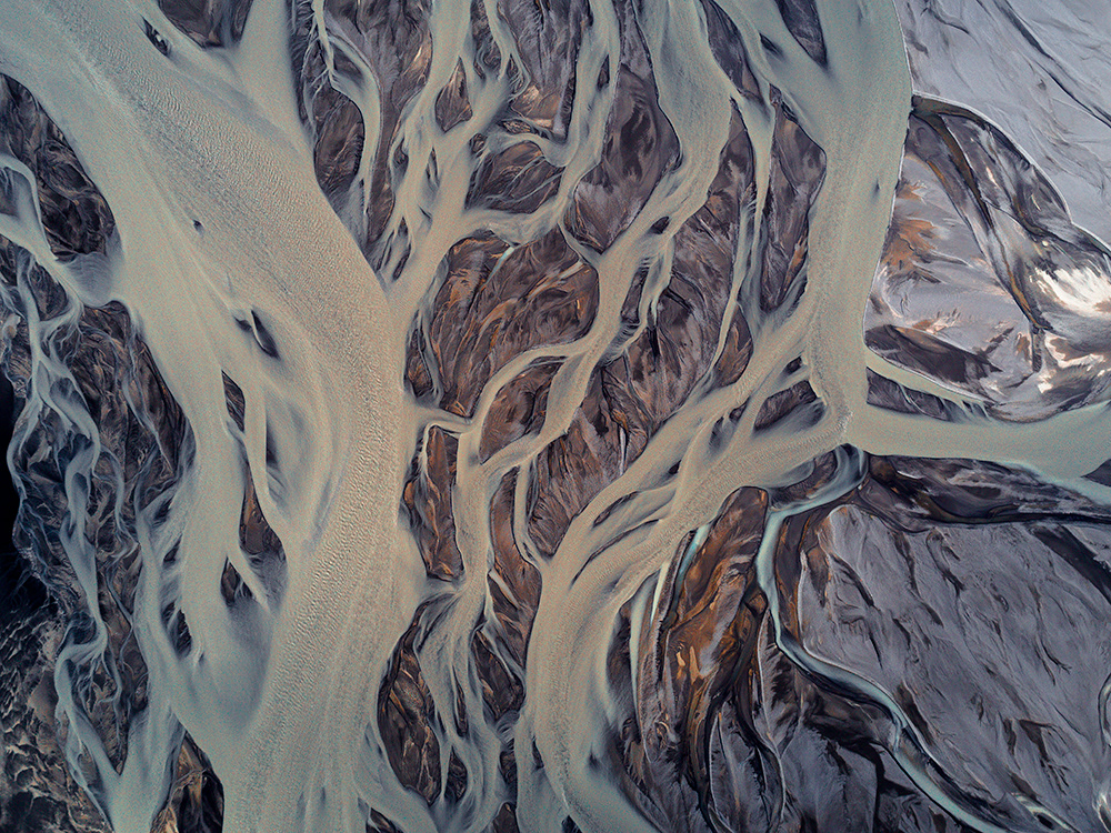 Aerial iceland rivers glacier Glacier Rivers drone plane above abstract water