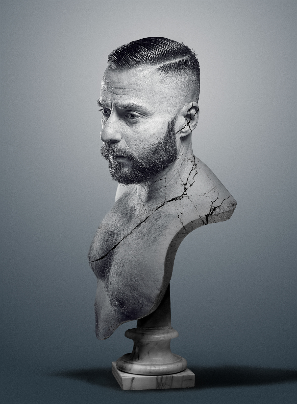 sculpture man portrait Style studio shooting hair Fashion  moda b&w