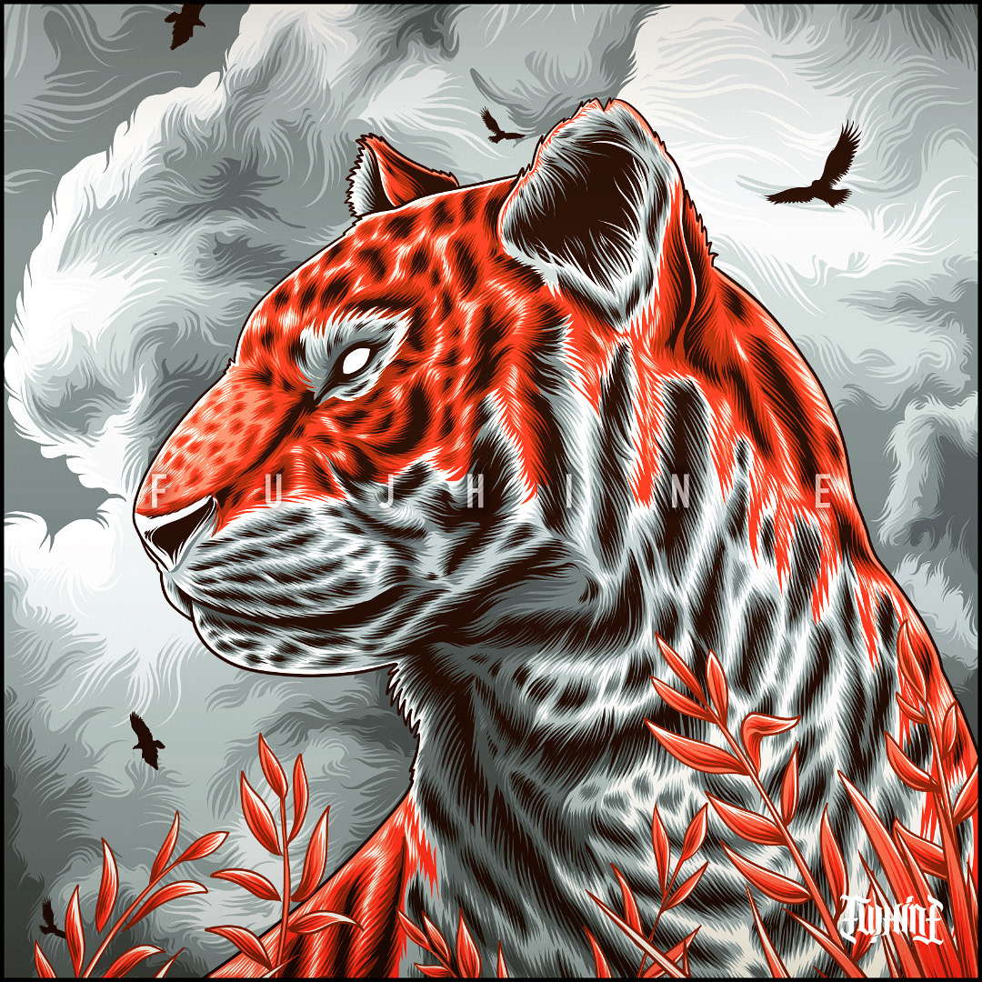 tiger poster illutration print art fujhine animal Album CD cover Character design  game