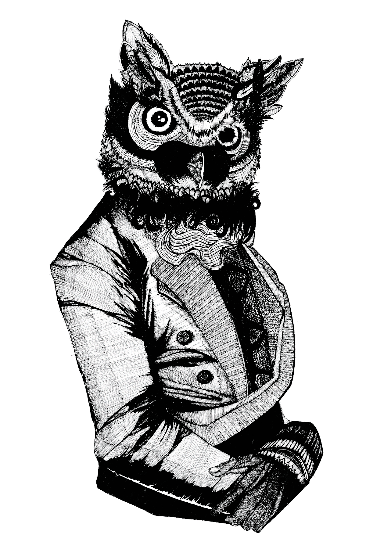 human owl hybrid inspiration engaged Character blackandwhite grayscale ink ipadpro