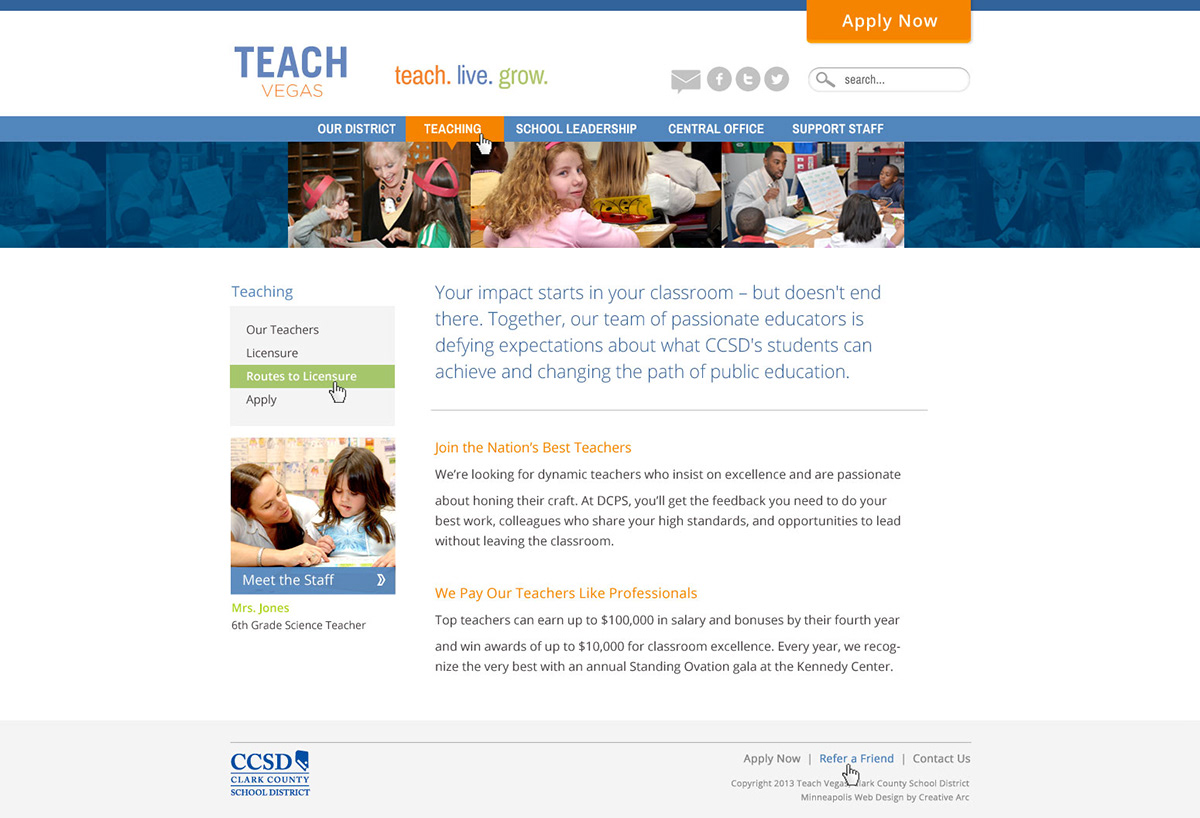 Las Vegas teacher recruitment campaign nevada school Education blue teacher Students orange green Open Sans tntp