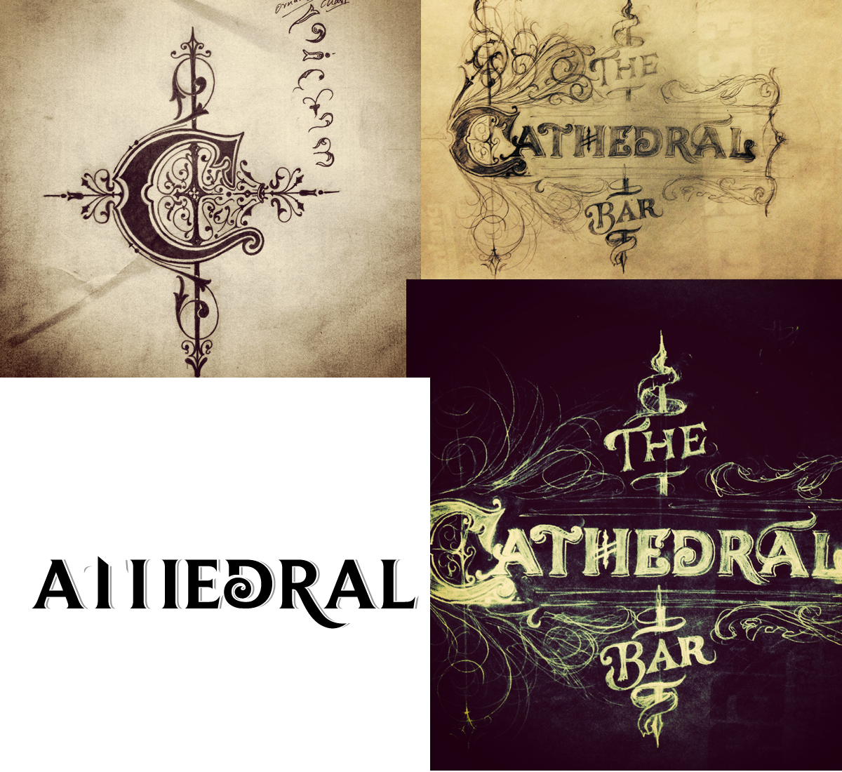 cathedral bar identity type lettering flourishes ornamental fleurons Collateral oakland design vintage Retro ephemera Renders