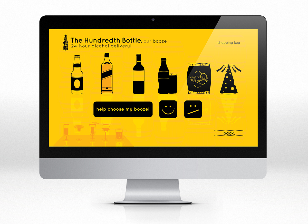 Website design alcohol delivery booze yellow black graphic solid Fun interactive 24-hour brewery