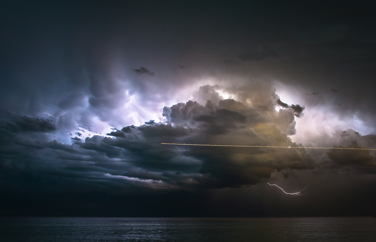 clouds light storm La Nina El Niño lightning Tasman Sea Australia Bondi night Ocean sea Landscape seascape