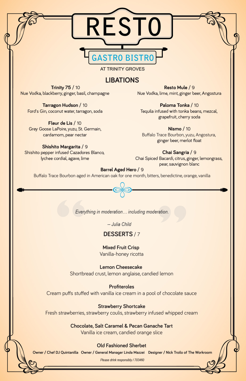 Resto Gastro Bistro Restaurant Menus menu design Trinity Groves custom menus custom menu design