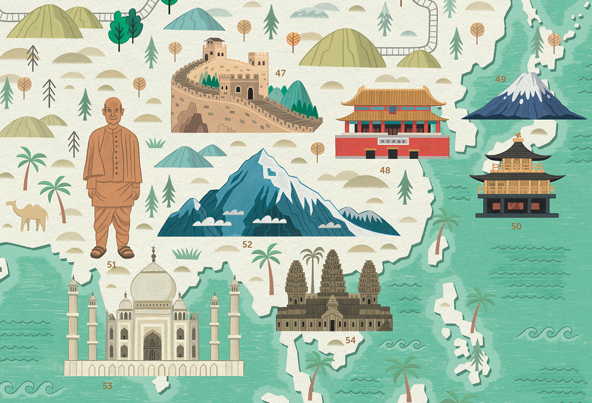 ILLUSTRATION  world map poster stickers Travel puzzle kids children vintage