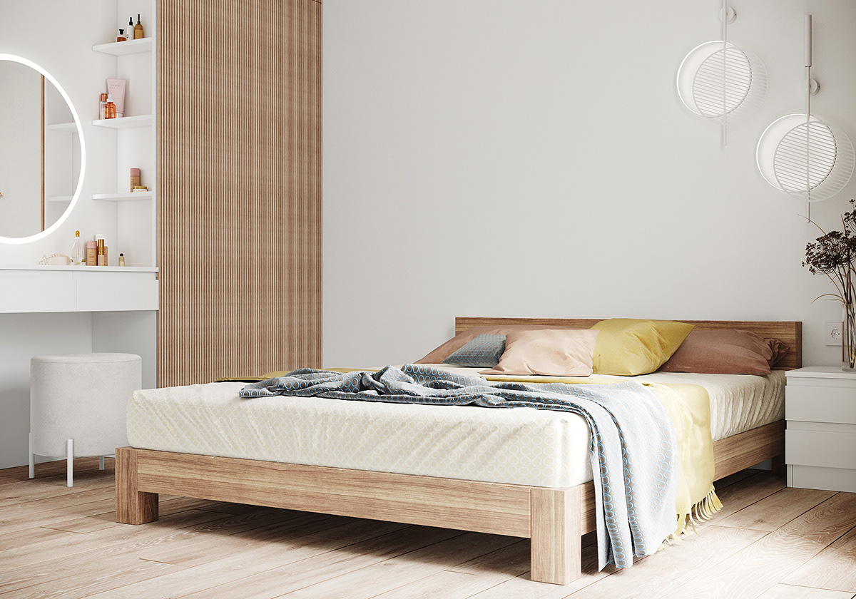 3ds max bedroom corona interior design  light visualization warm White wood yellow