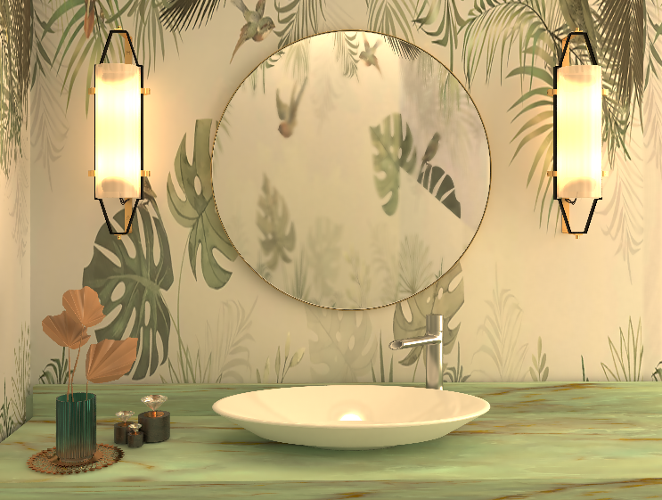 bathroom interior design  Tropical leaf wallpaper pattern light Nature Landscape mirrors