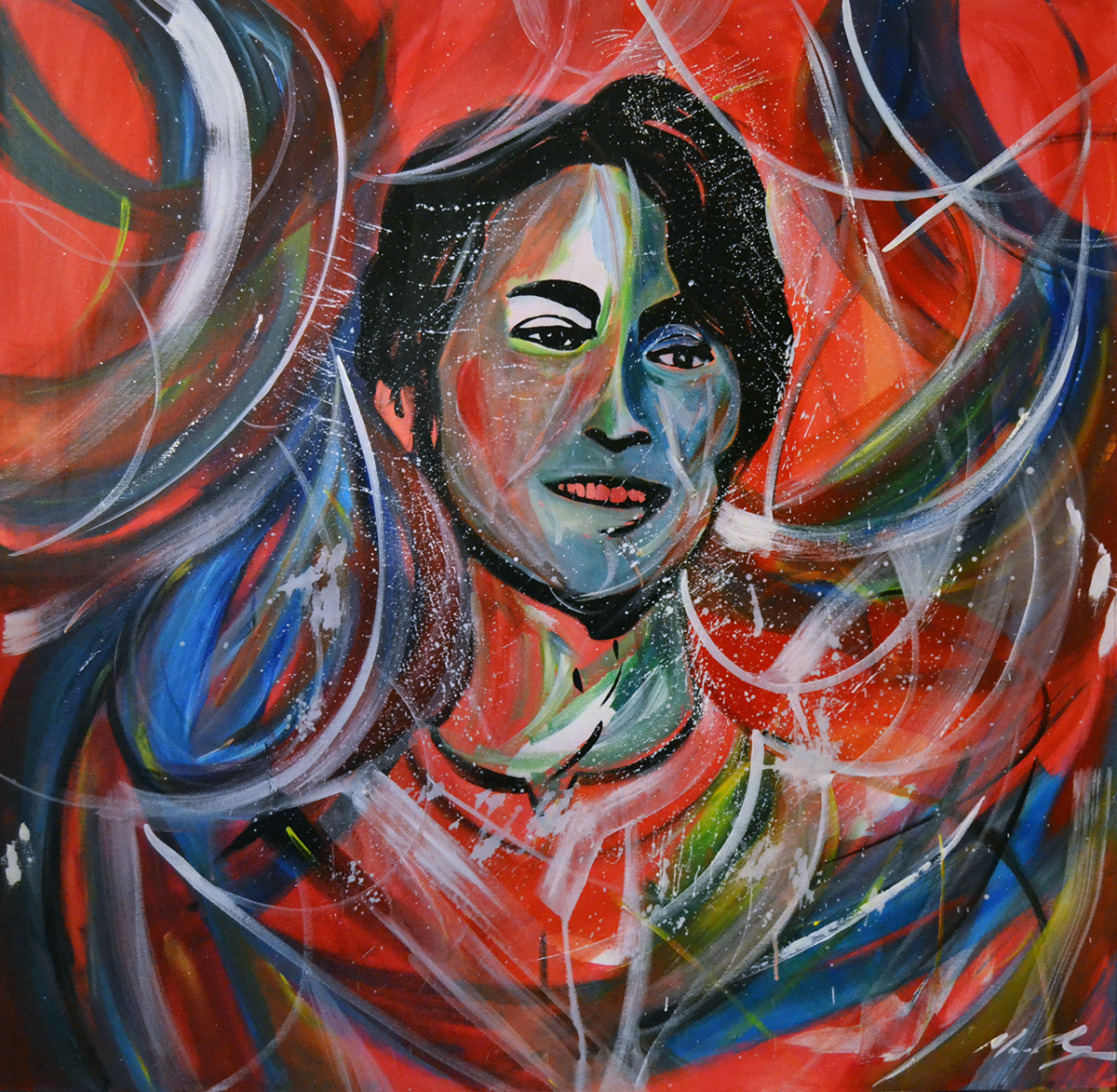 mario sepe acrylic acrilico tela pittura arte San Suu Kyi Aung art dnartlab