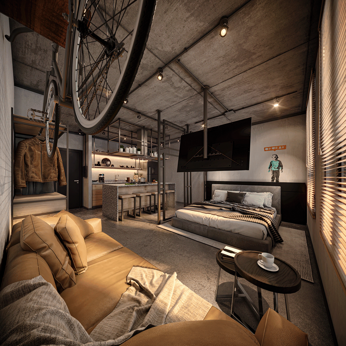 apartment concrete flat industrial design  Interior interior design  modern Render visualization