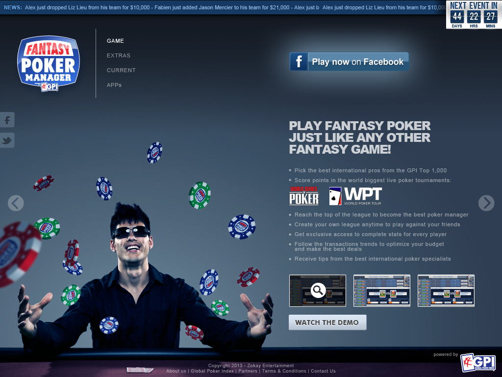facebook game Parallax Scrolling Website fantasy poker manager fantasy poker global poker index