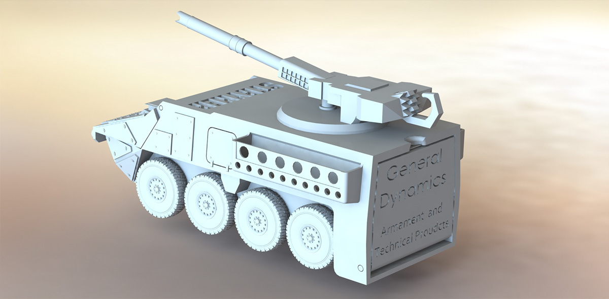 Tank stryker General Dynamics Gun 3d print plastic widget rubber band turret