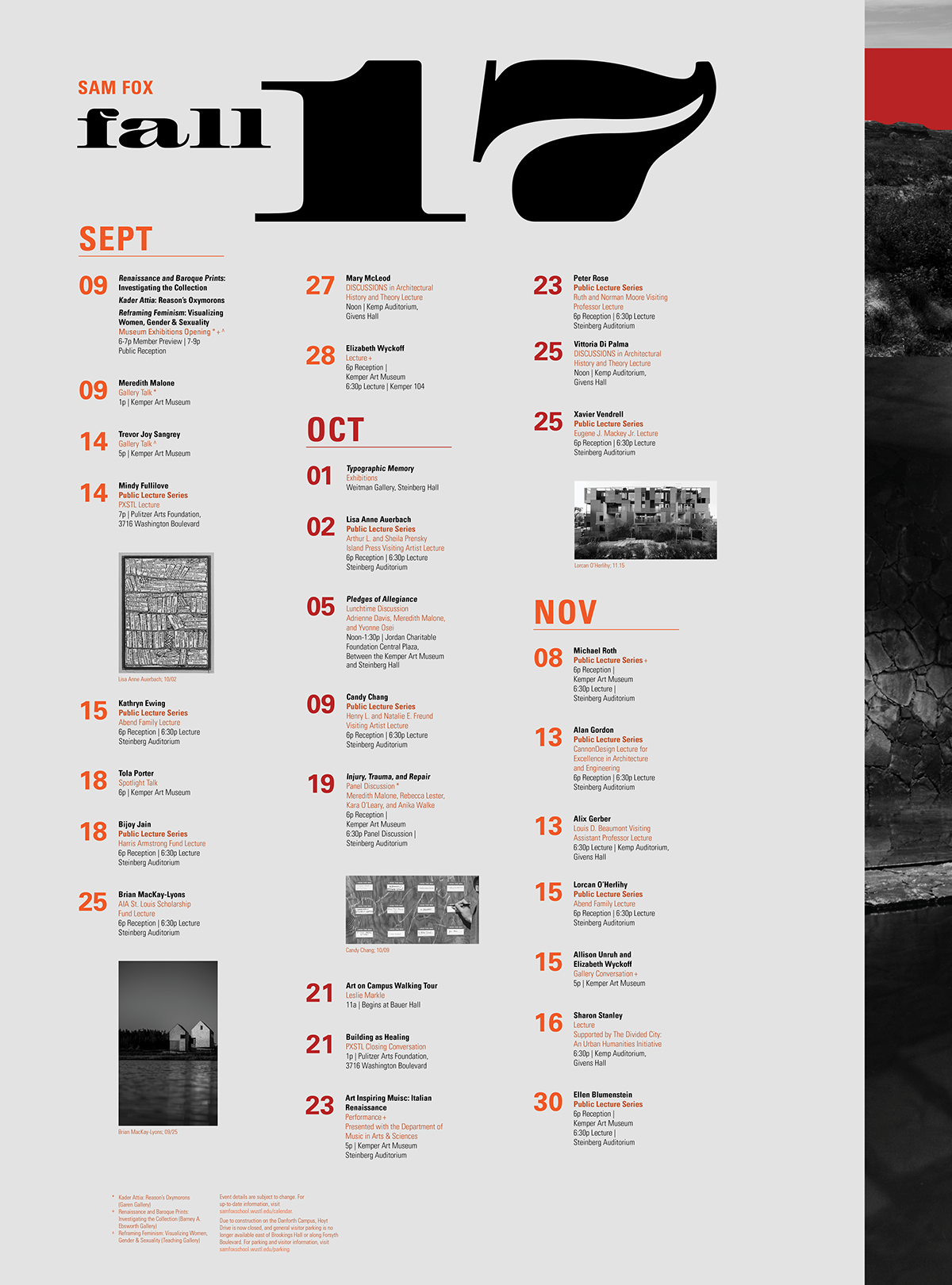 Sam Fox School calendar Events graphic design  fall events calendar Poster Design calendar design to clarity poster
