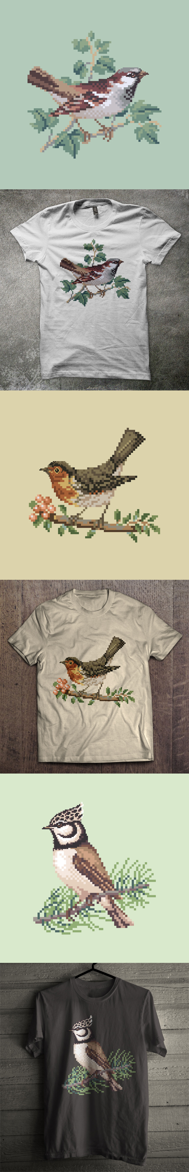 bird Pixel art T Shirt t-shirt products curtain wall clock ipad case frame