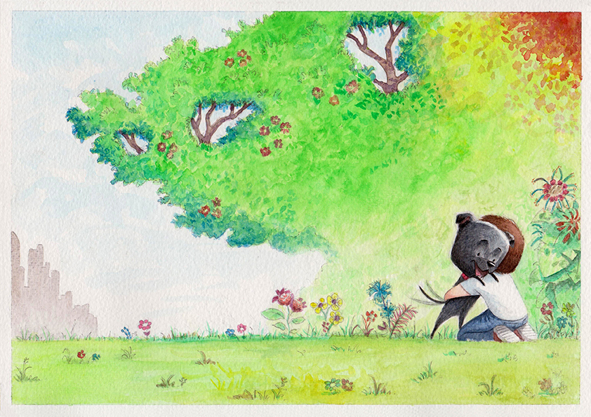traditional illustration watercolors dog colors depress story