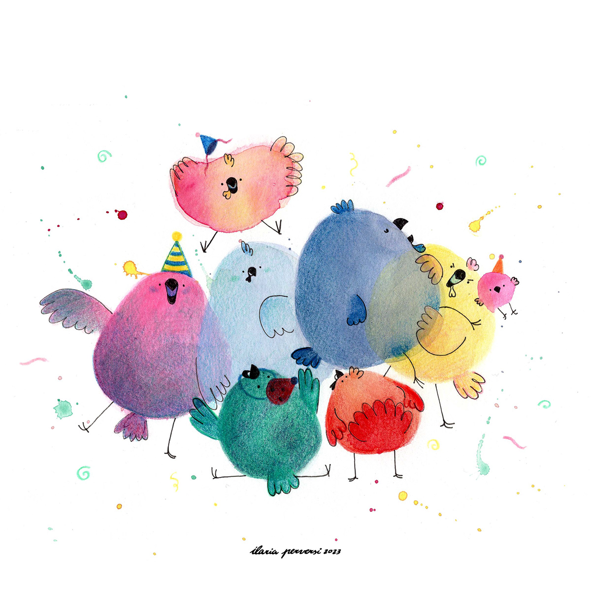 bird birds Birthday celebration design gráfico Drawing  festa painting   party watercolor