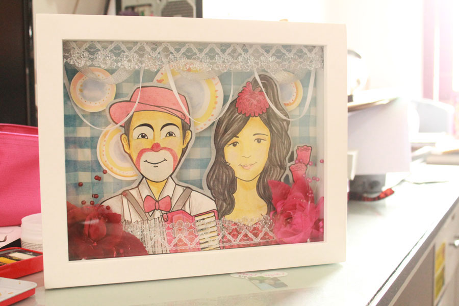 wedding gift Love bestfriend anniversary pop-up paper cutting handmade watercolor Mix media frame happy