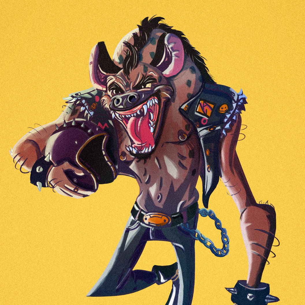 Character hyena animal biker concept wild beast crazy scream chopper
