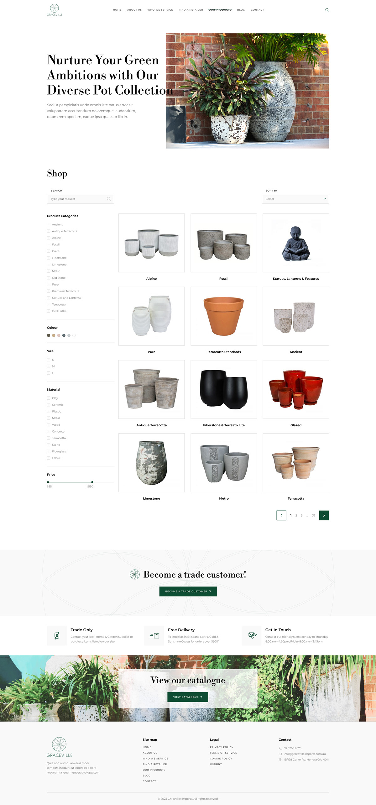 design Web Design  UI/UX Interface homepage Website Pottery Pots plants botanical