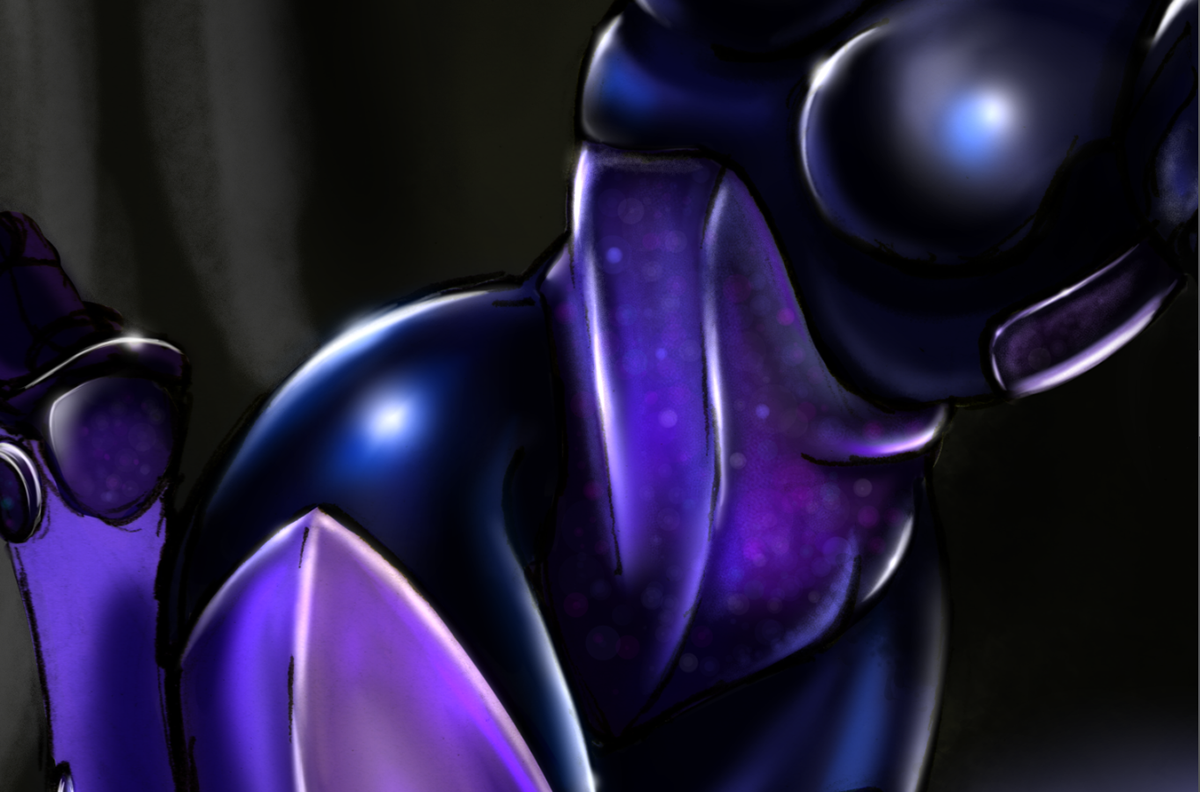Audrievsdeadline thejamcave ilustracion fanart violet monster redhair tech suit Ae