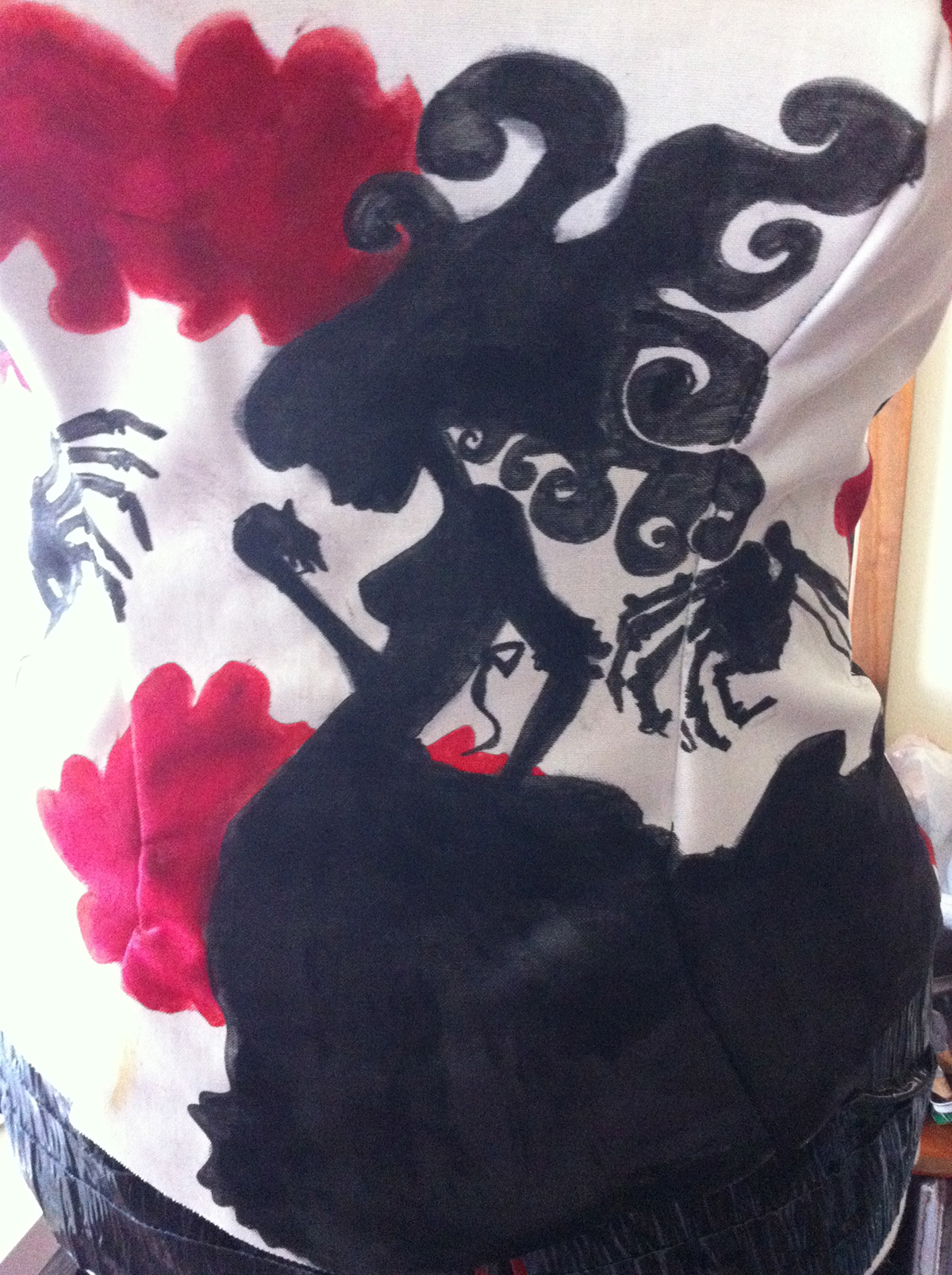 bodice skeletons red Silhouette Hand Painted