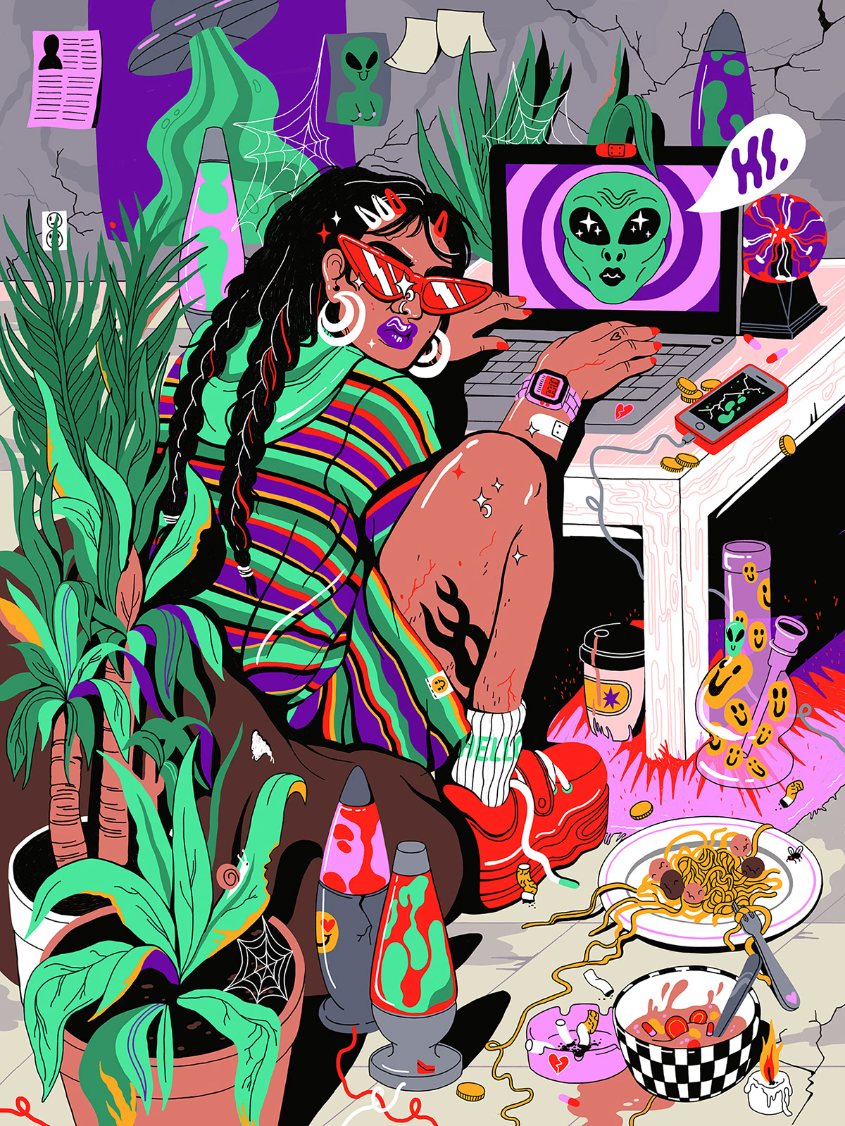 ILLUSTRATION  Editorial Illustration lifestyle millennials alien UFO extraterrestrial digitalart girl feminist