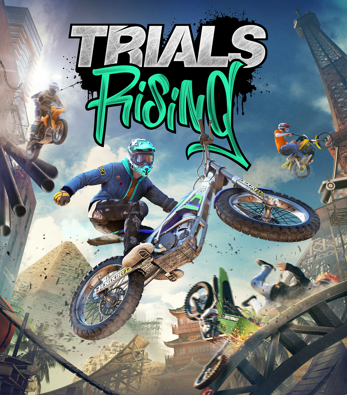 trials trials rising rider motorcycle video game eiffel tower New York pyramid temple course