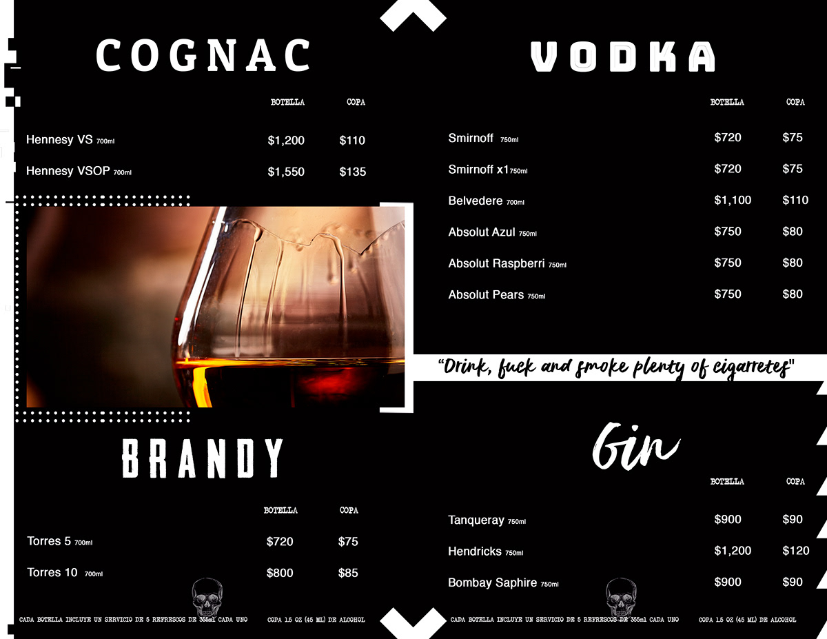Aldama Leon gto bar menu bebidas diseño