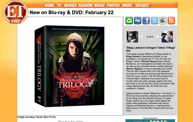publicity Public Relation Entertainment Movies Stieg Larsson DVD Campaign Music Box Films Dragon Tattoo Trilogy