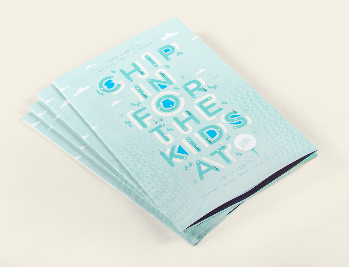 Direct mail poster kids Gillis golf holes flags mint blue sophisticated vector Invitation Collateral modern print