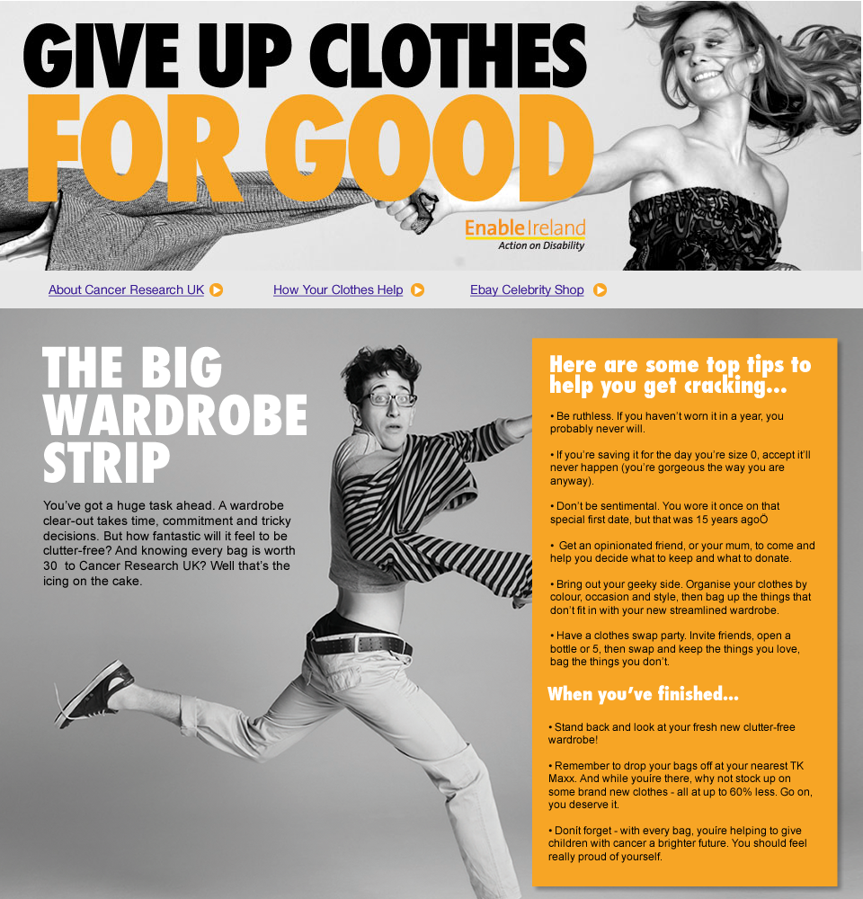 charity design Cancer Research UK Enable Ireland Give Up Clothes