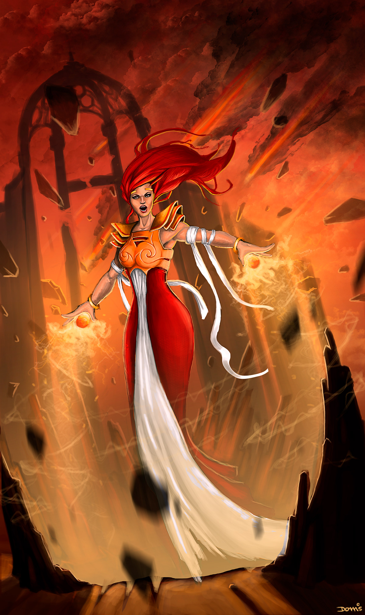 red fire woman witch dress