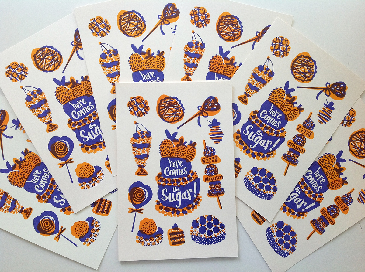 cards Small Prints silkscreen printmaking Sweets cooking blue orange natalya balnova limited edition Handlettering