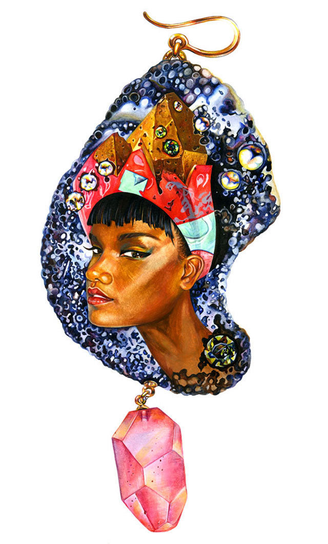 sunny gu fashion illustration portrait Accessory beauty jewelry watercolor colorful glamour series