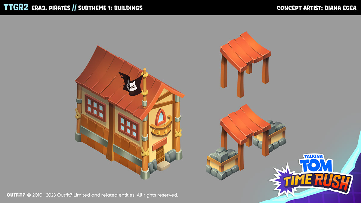 buildings cartoon concept art game Game Art outfit7 pirate Talking Tom Time Rush videogame