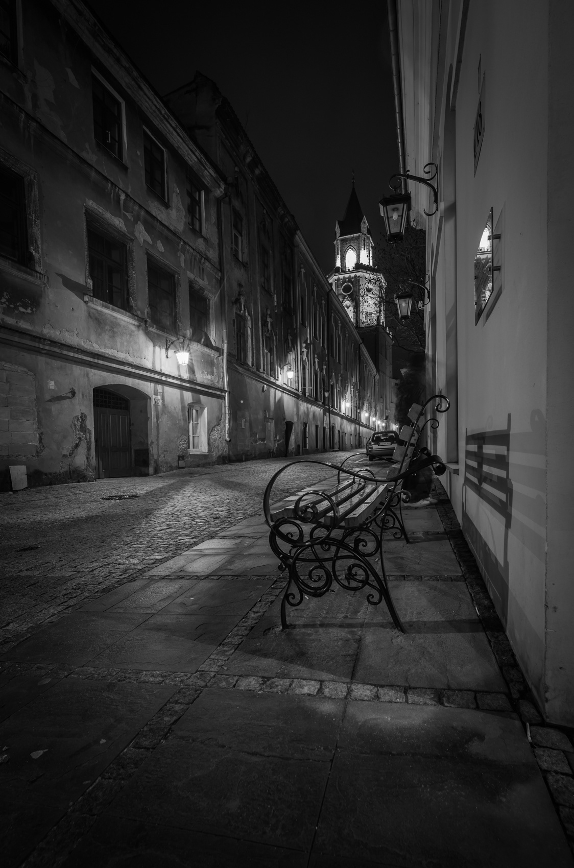 city Street Urban street photography black and white night light dark lublin