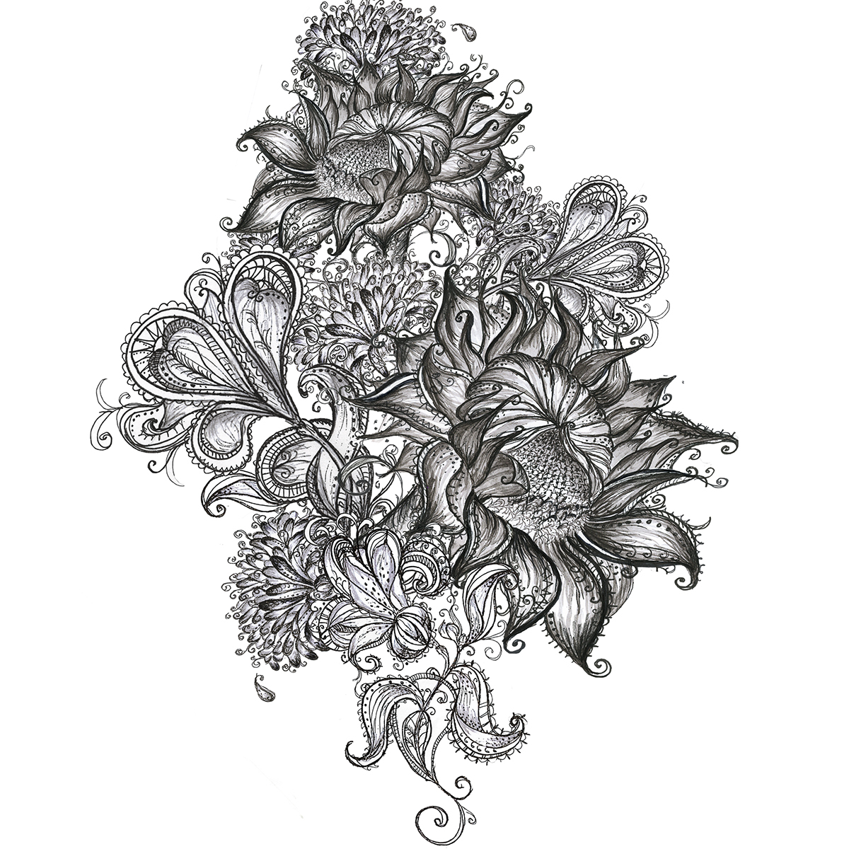 floral Sunflowers floral print hand drawn pattern design  print design  fashion florals paisley
