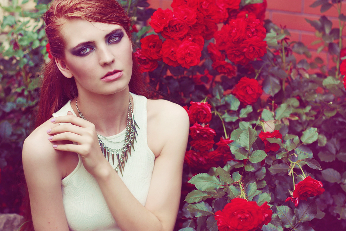 woman beauty rosesforher editorial makeup Roses garden