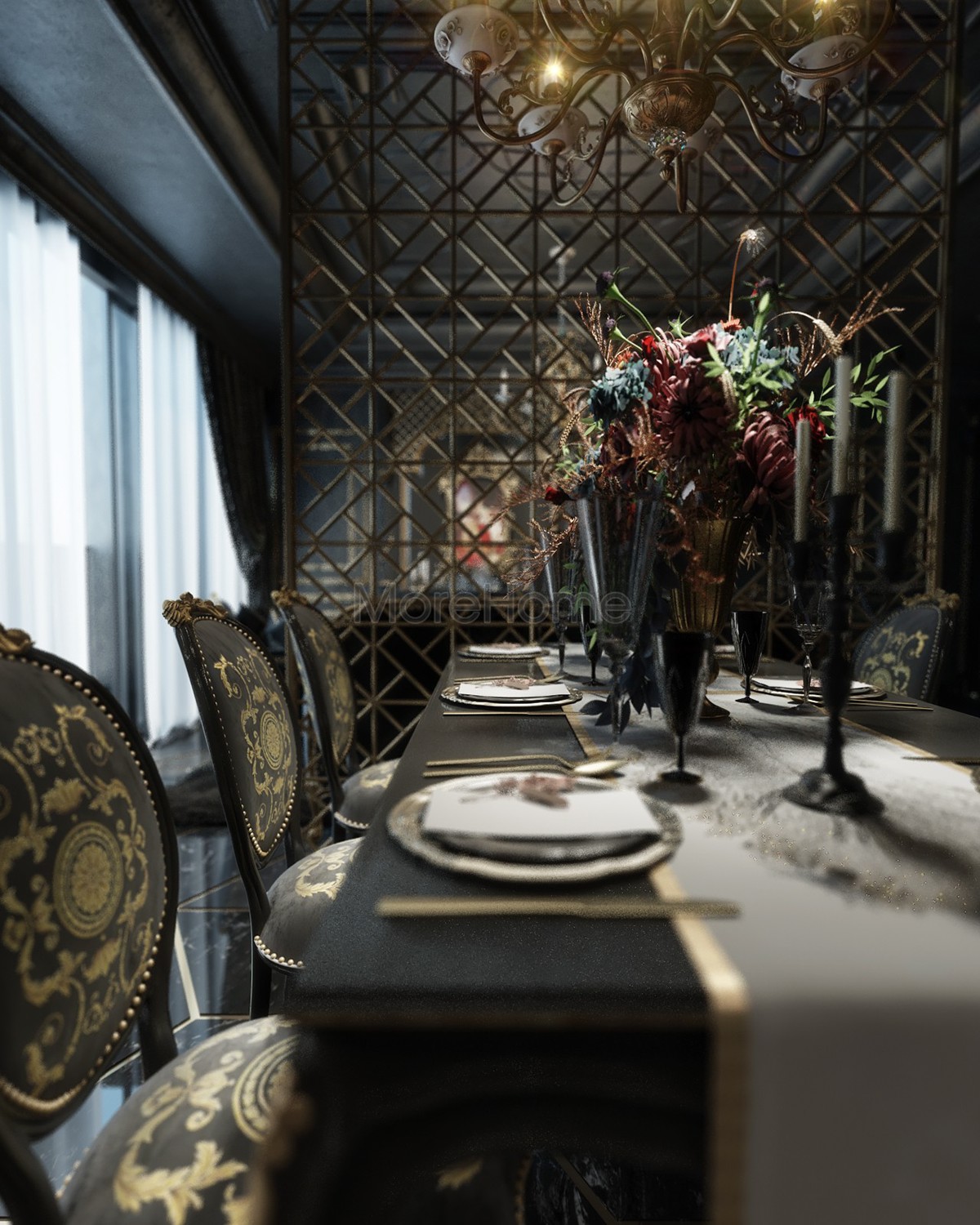all black classic neo luxury style interior design  apartment