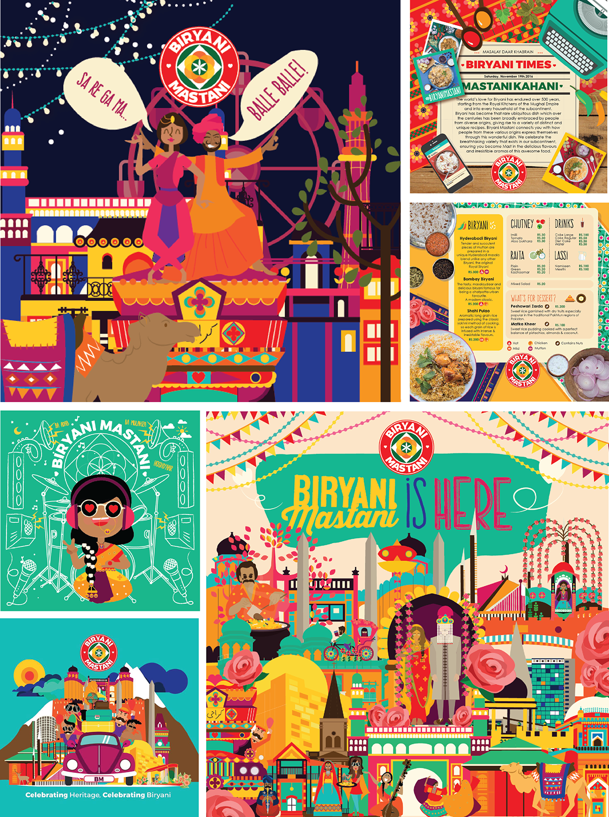 biryani BiryaniMastani PopCulture desi hip colorful ILLUSTRATION  MuralDesign Packaging menu