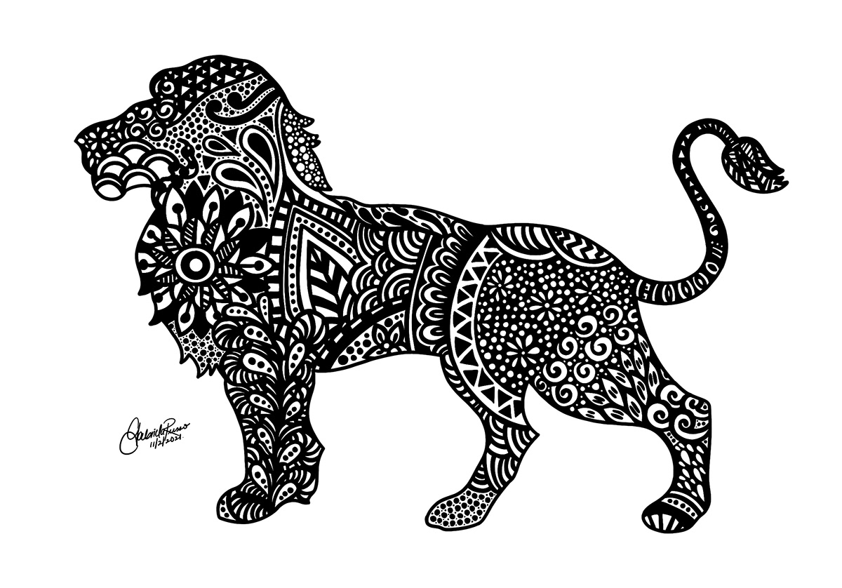 lion Mandala zentangle