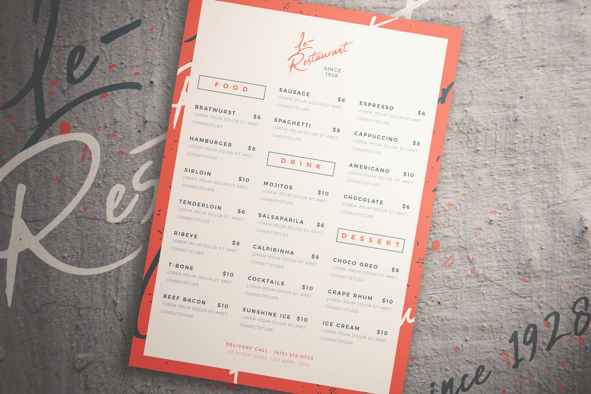 branding  cafe flyer gourmet grunge KMZVRLab menu red restaurant rock