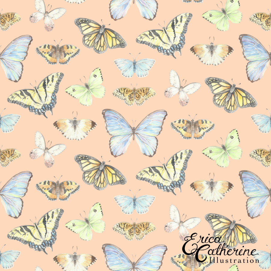 butterflies pattern design vintage watercolor Drawing  Insects Handlettering ILLUSTRATION 