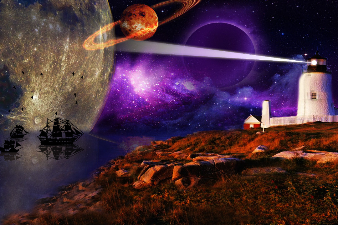 Photoshop matte photoshop lighthouse Planets moons Aura Space 
