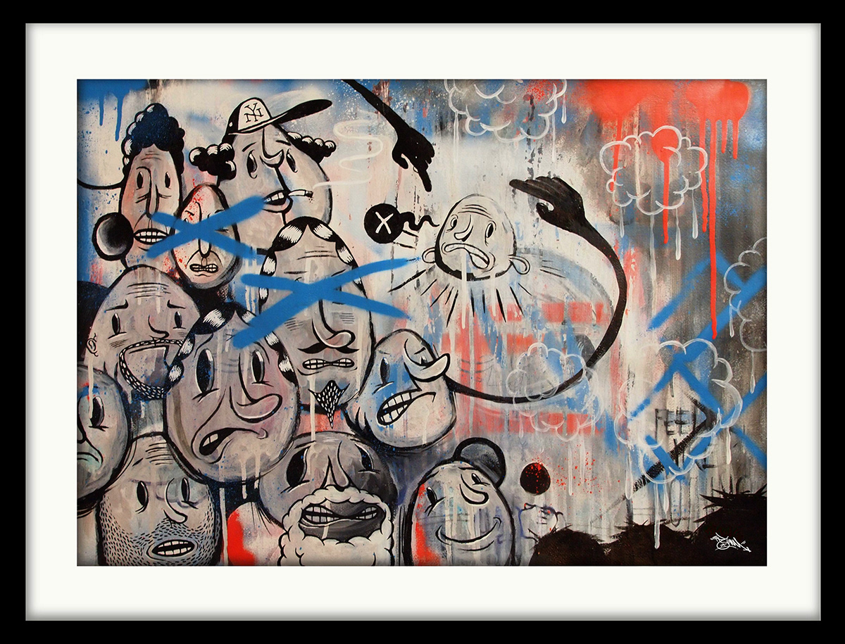 art urban art spray paint characters icons design faces pointing judgement blue red