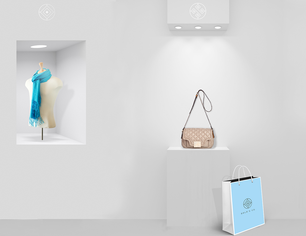 blue minimal modern White bag envelope tag Label boutique accessories geometric