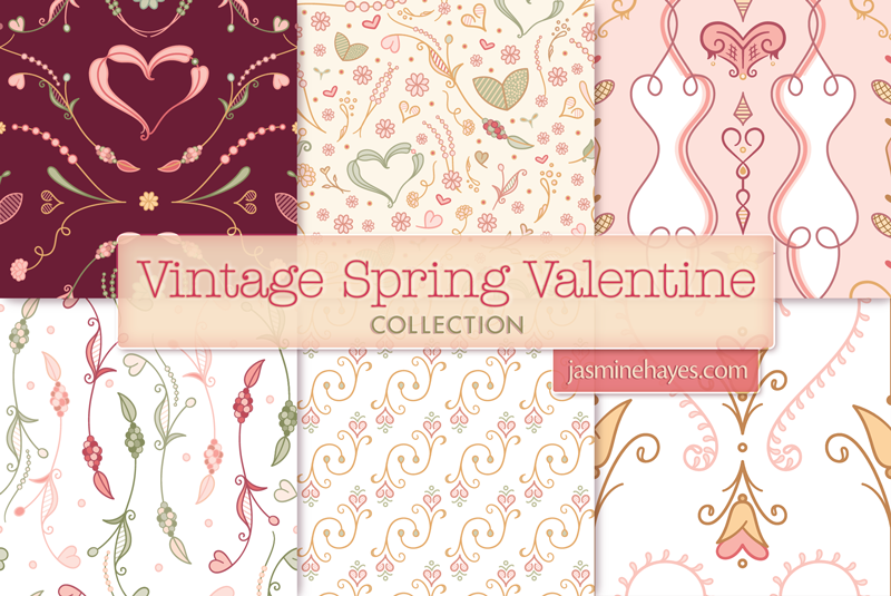 vintage spring Valentine's Day surface pattern design pattern-design Vintage Spring Valentine floral pattern