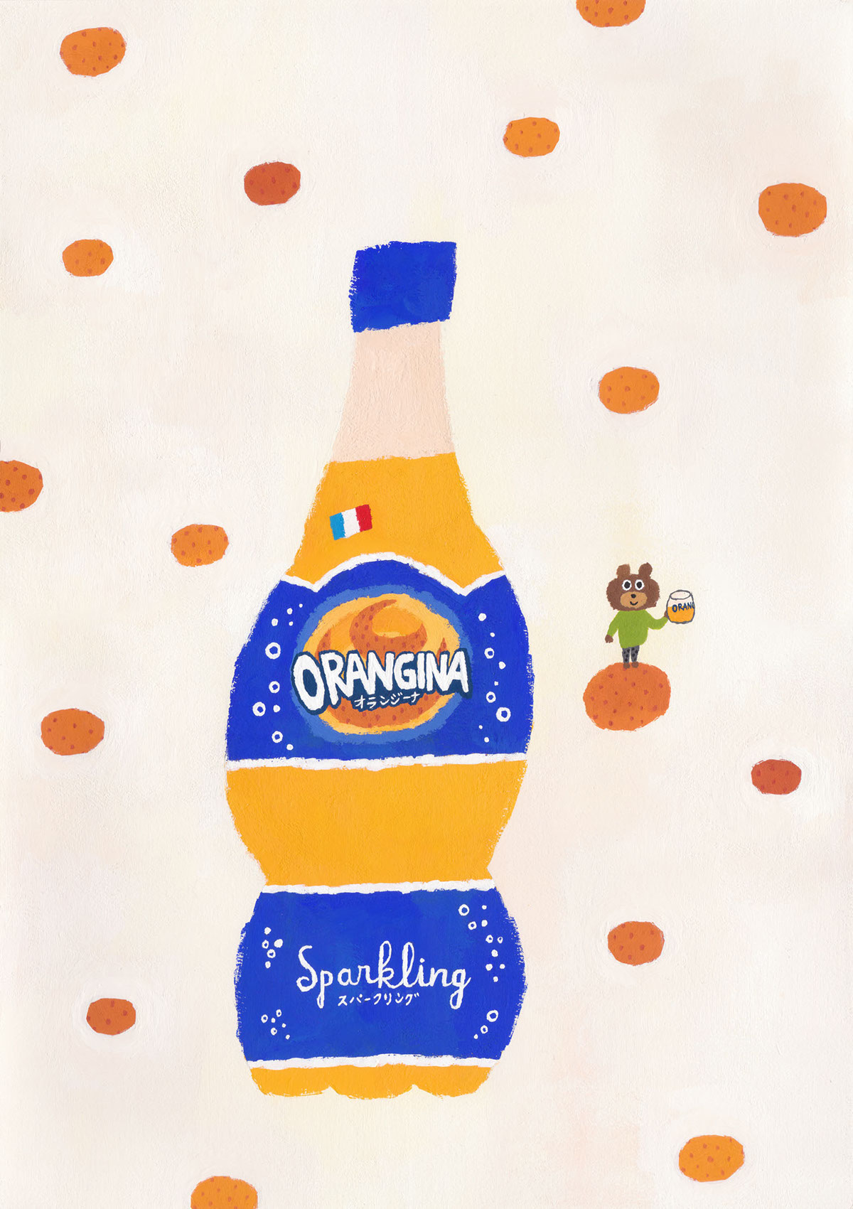 Orangina bear juice orange carbonic acid Carbonated drink polka dot pop cute